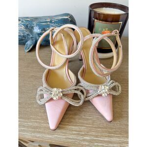 Mach & Mach Crystal Double Bow Pointed Toe Pump in Pink Size 36 / 5.5
